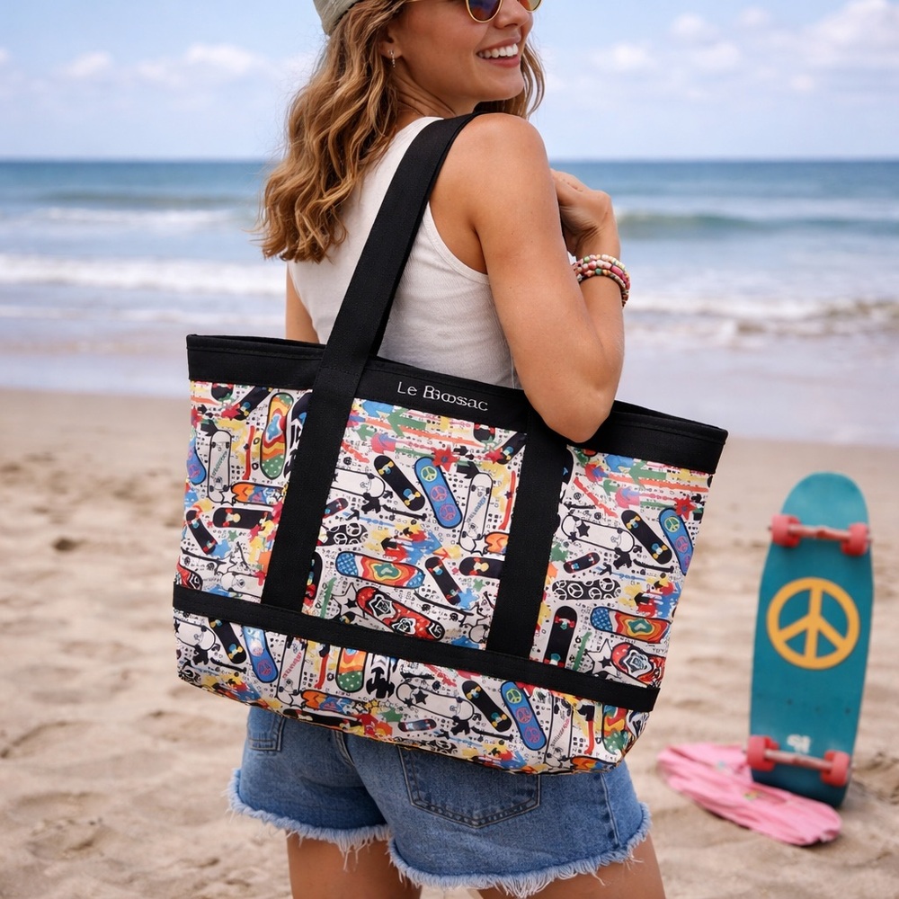 LeSportsac Skateboard Peace All-Over Print Large Tote